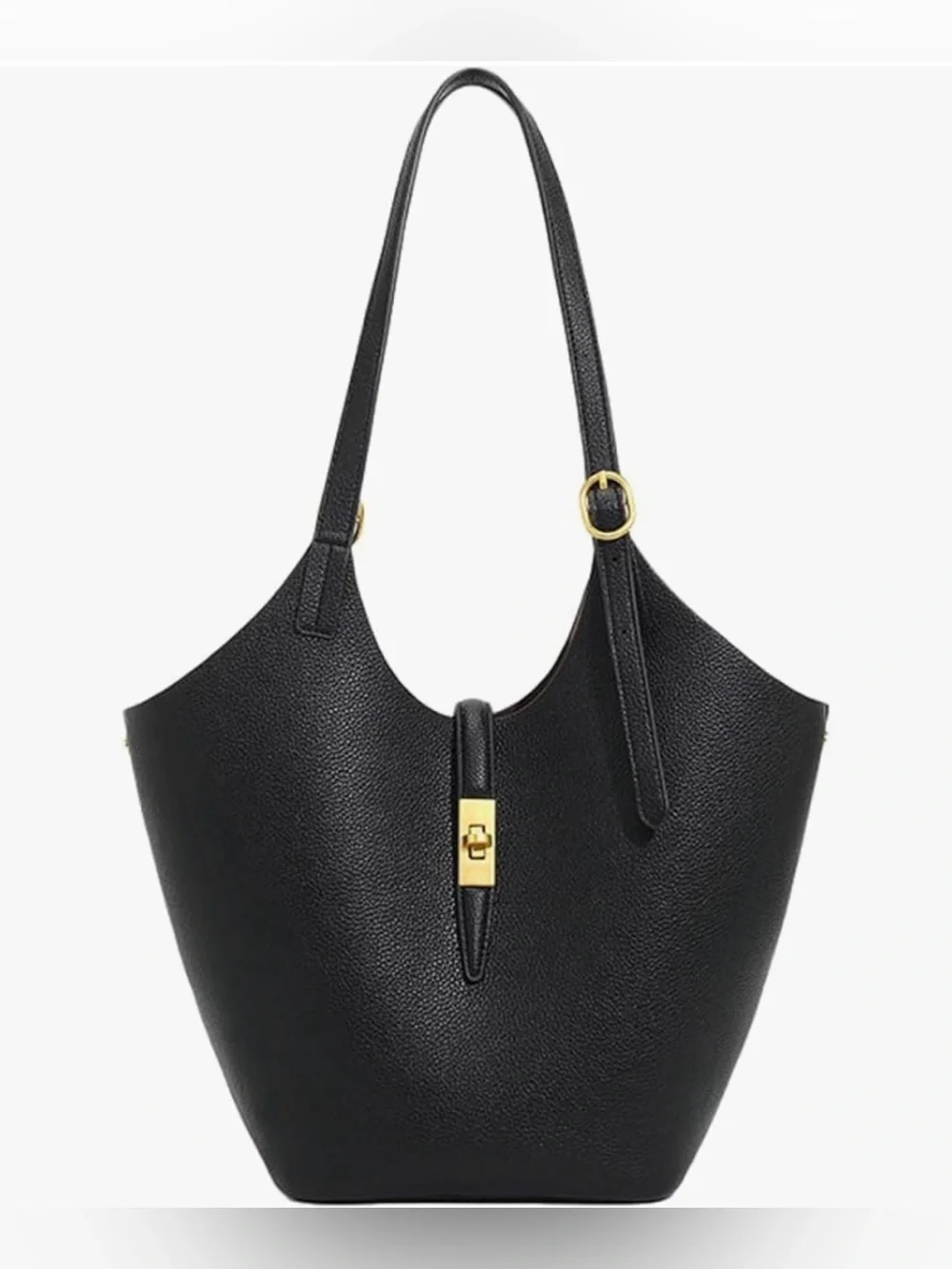 NWT Rungion Black PU Leather Hobo Bucket Bag Gold Hardware